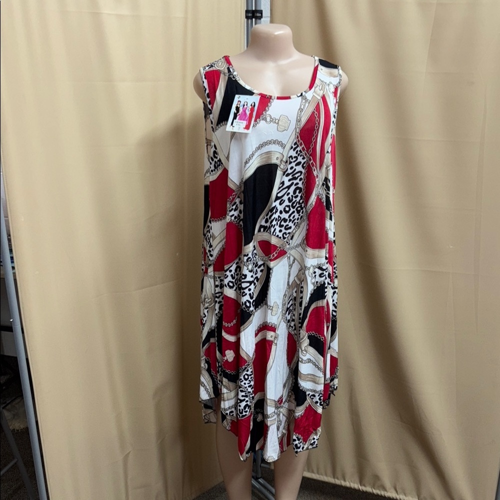 Asymmetrical Red and Black High-Low Midi Sundress
